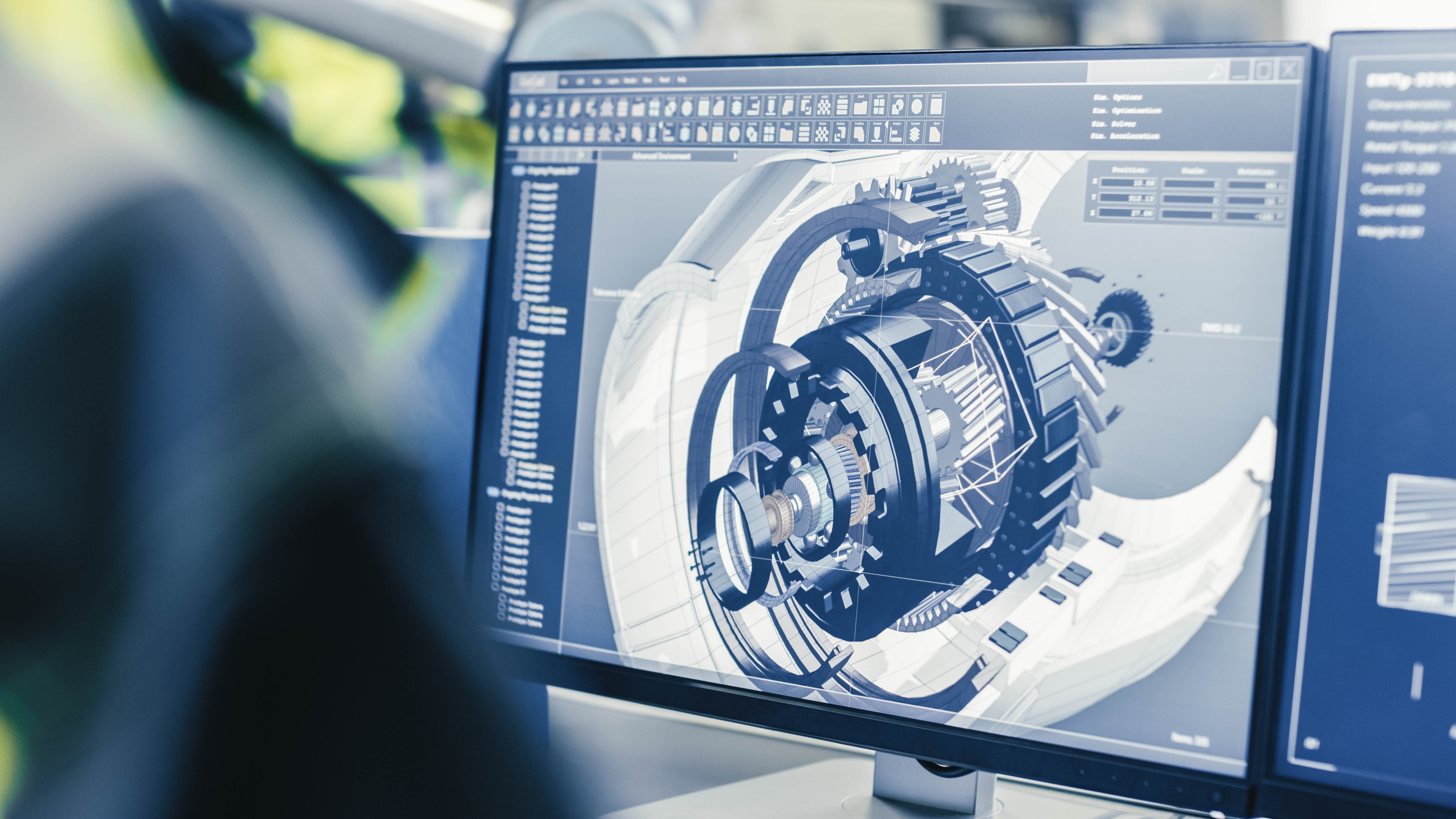 3D-Modell eines technischen Bauteils auf einem Computerbildschirm mit verschiedenen Konstruktionsdetails.
