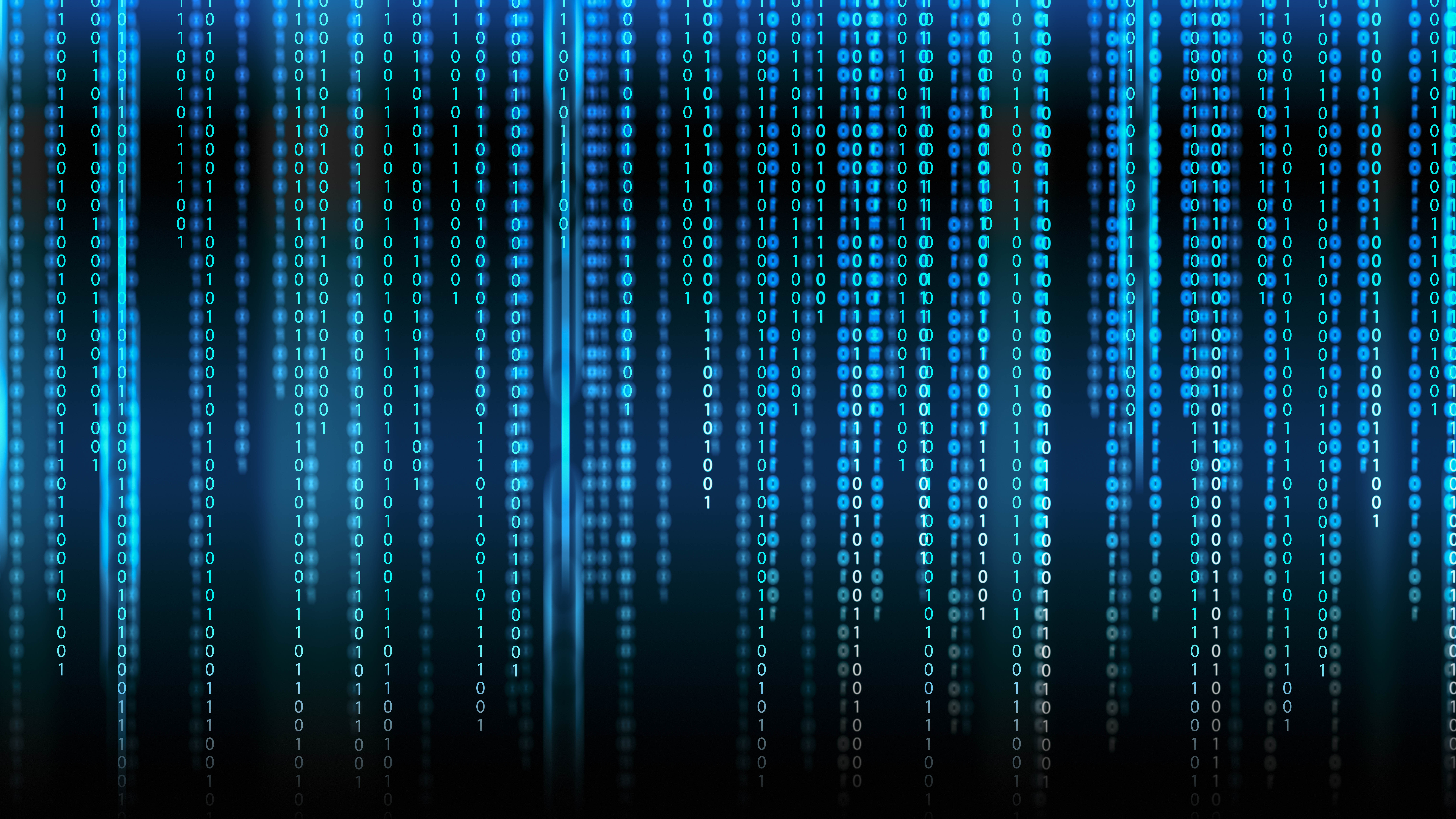 Digitale Darstellung von binären Zahlen in Blau- und Grüntönen auf dunklem Hintergrund.